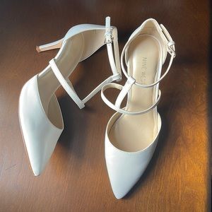 Nine West White T-Strap Pumps Size 9